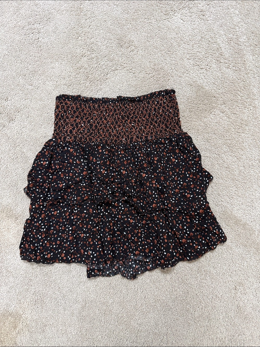 Altar’d State Black Floral Smocked Tiered Mini Skirt